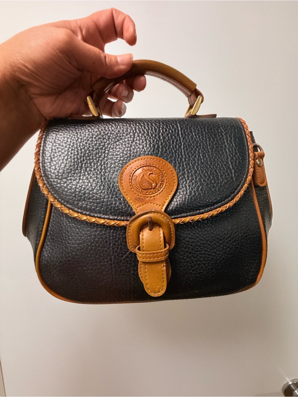 Vintage Classic Two-Tone Black and Tan Leather Satchel